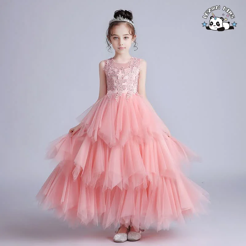 LEZONKIDS - Vestidos de Tule em Camadas com Bordados para Meninas para Casamento